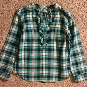 Plaid print semi button down blouse